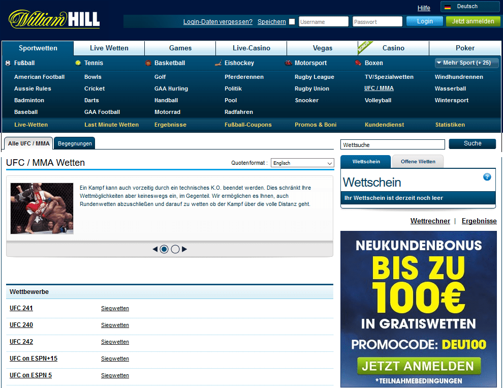 Beste wett online betting und casino - william hill casino 1 william hill: ufc und andere sportdisziplinen.