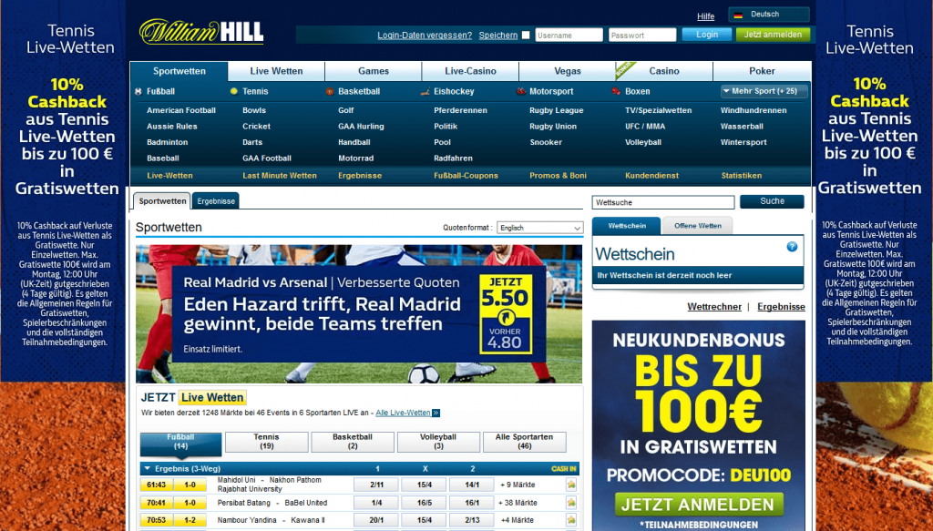 Williamhill Germany: die Webseite des Wettanbieter
